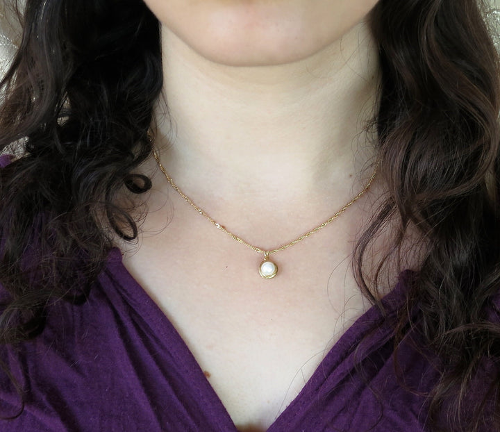 תליון שרשרת פנינה מזהב 14 קראט, שרשרת שושבינה מינימליסטית