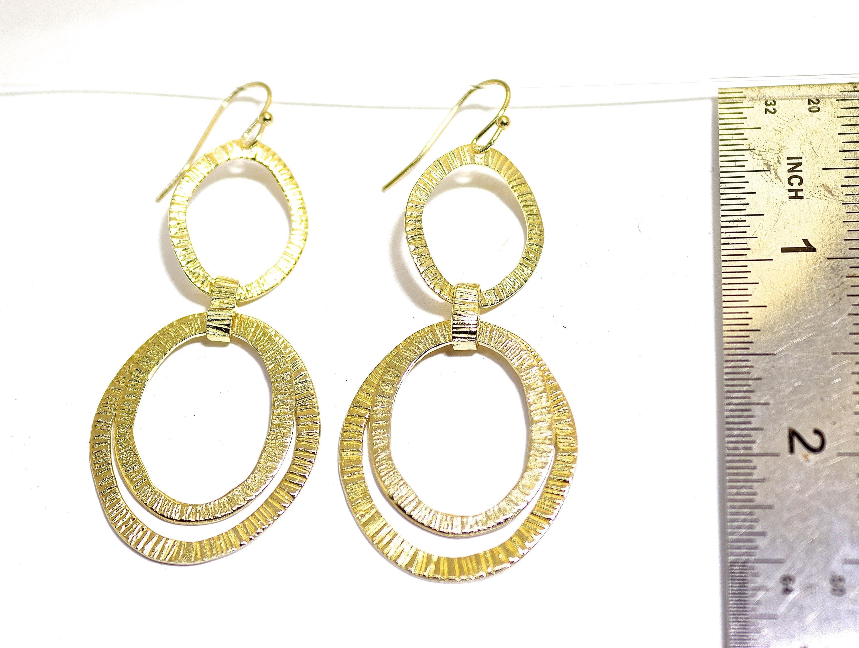 עגילי זהב ארוכים תלויים, עגילי חוליות גדולים, עגילי חישוק פתוחים