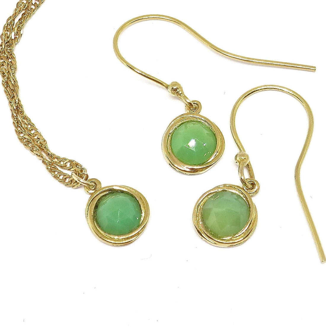 סט תכשיטי ירקן ירוק, עגילים תלויים ותליון שרשרת