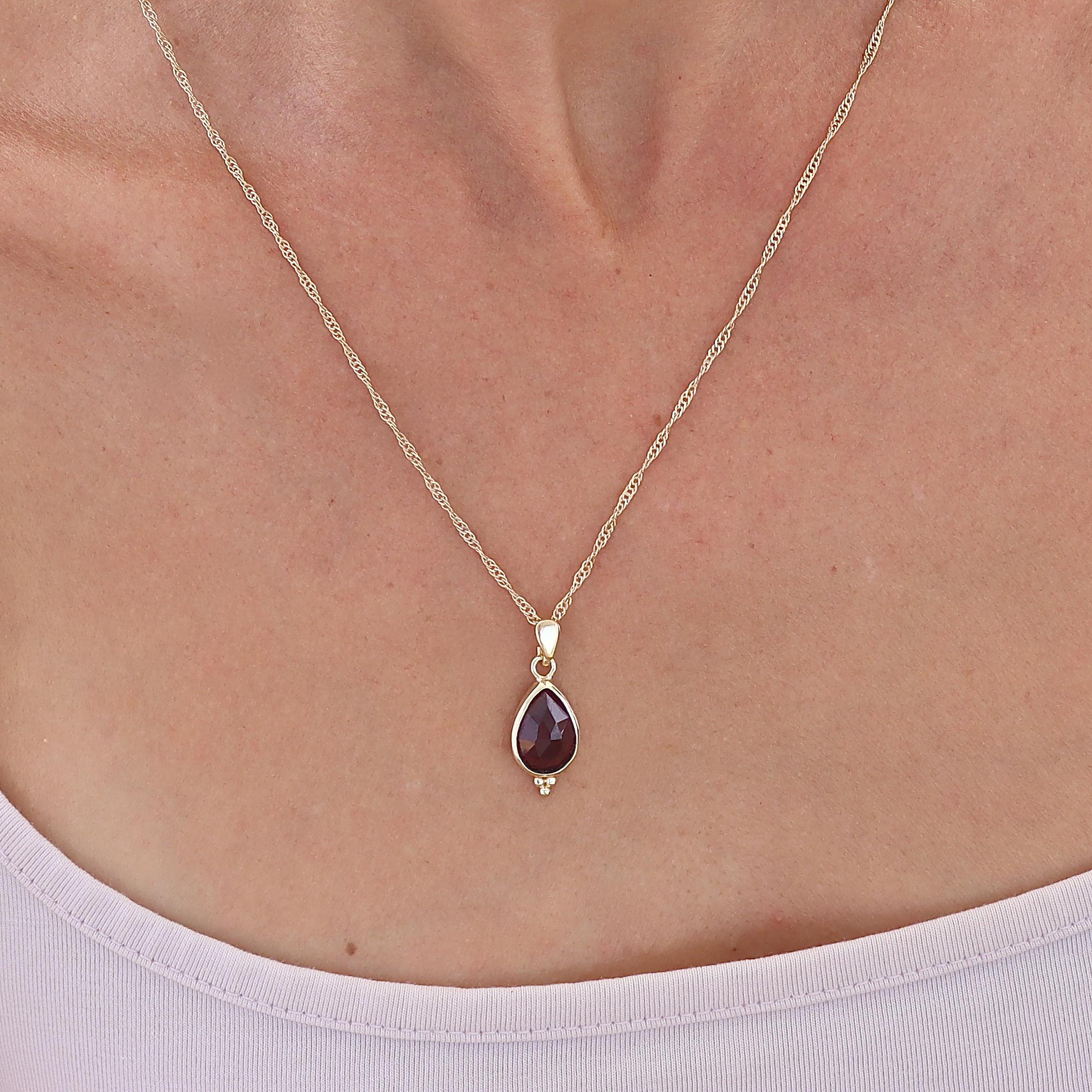 תליון שרשרת דמעה מזהב גארנט לנשים, תכשיטי אבני חן מתנה