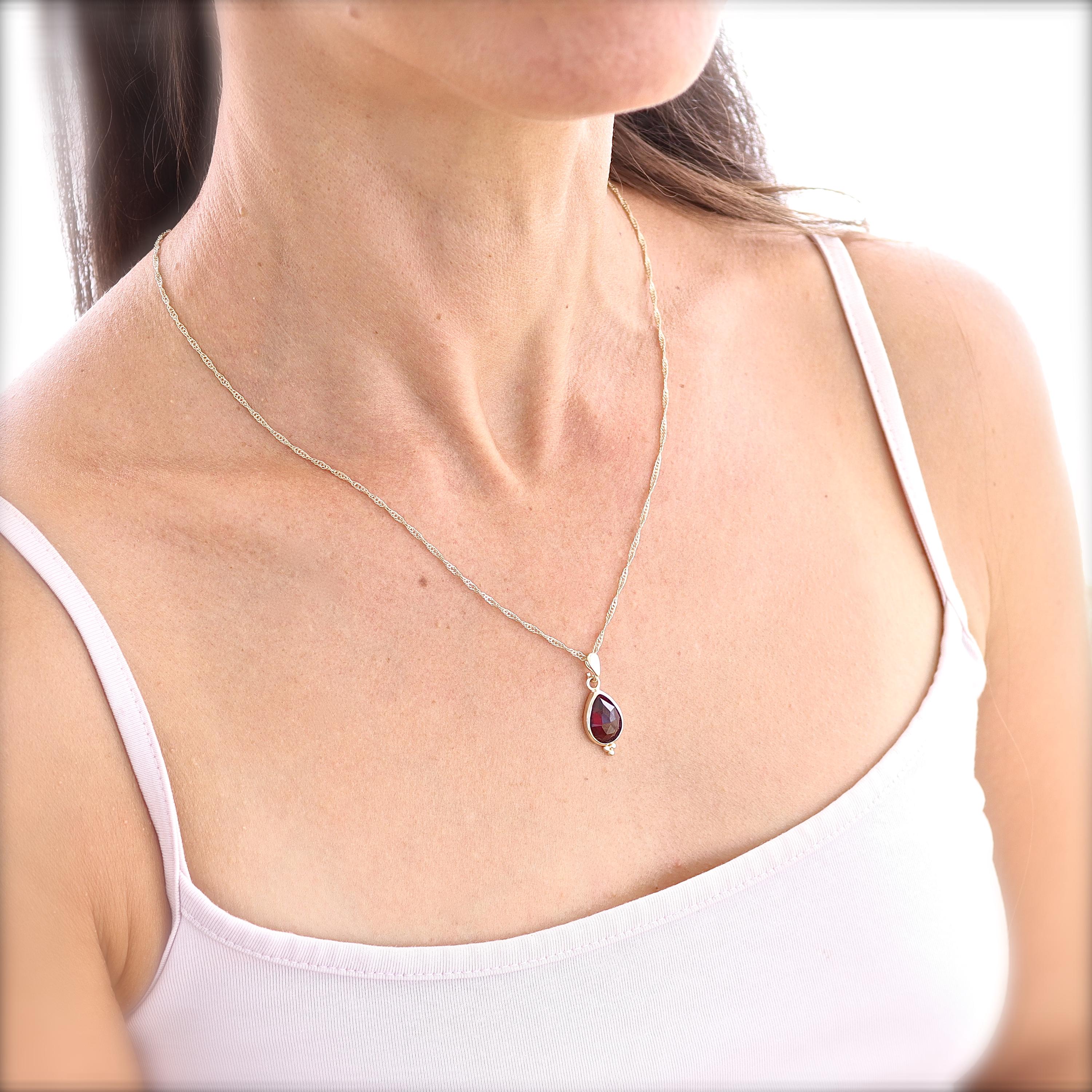 תליון שרשרת טיפה מזהב 14 קראט משובץ גרנט לנשים, תכשיט אבני חן מתנה
