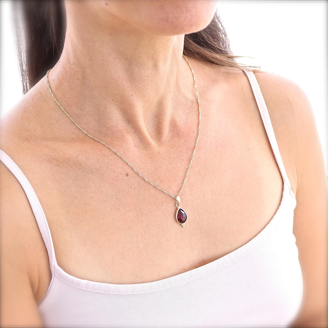 תליון שרשרת טיפה מזהב 14 קראט משובץ גרנט לנשים, תכשיט אבני חן מתנה