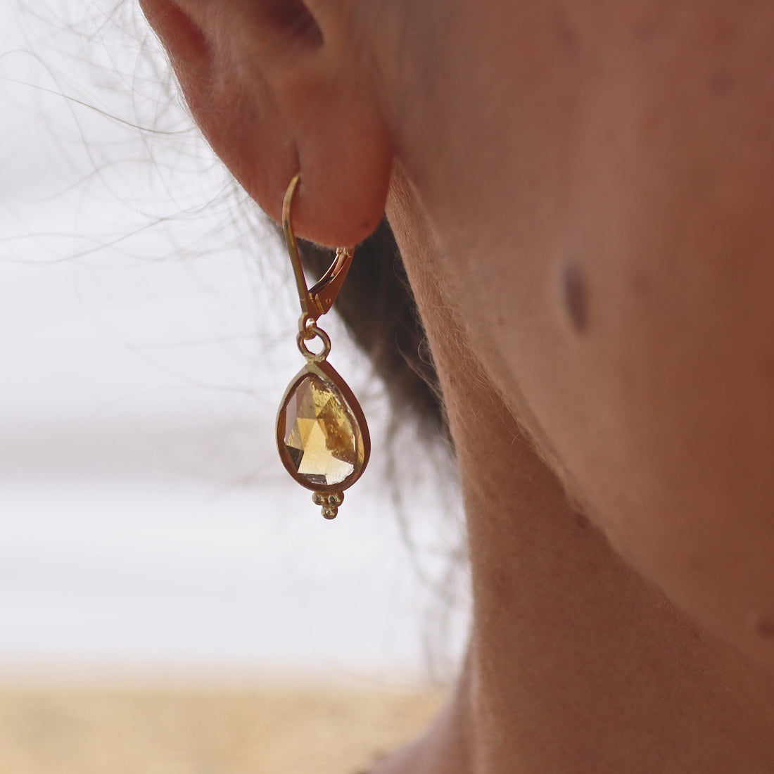 תליון שרשרת טיפה מזהב 14 קראט משובץ סיטרין לנשים, תכשיטי אבני חן מתנה