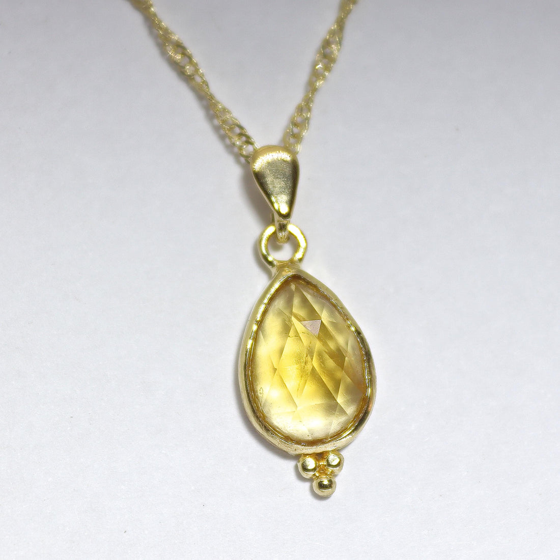 תליון שרשרת טיפה מזהב 14 קראט משובץ סיטרין לנשים, תכשיטי אבני חן מתנה
