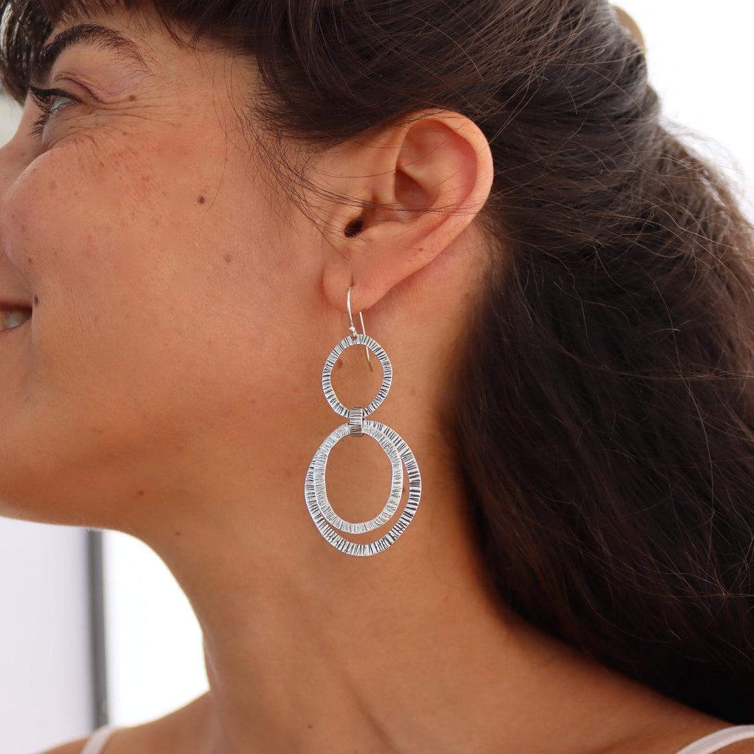 עגילי כסף סטרלינג 925 תלויים, עגילי חוליות גדולים, עגילי חישוק פתוחים