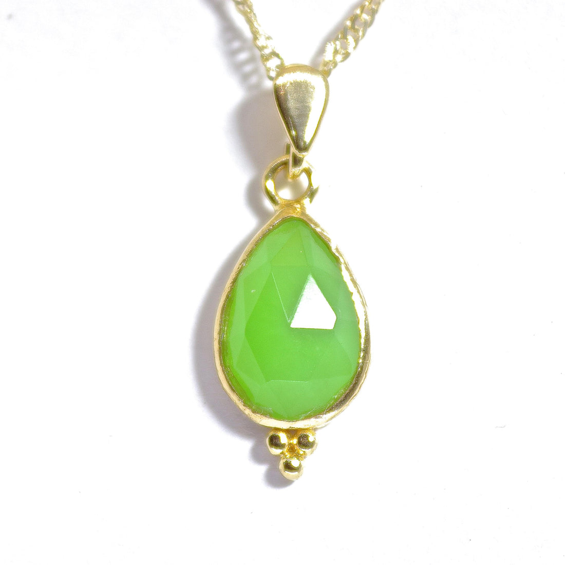 תליון שרשרת ירקן ירוק, תליון זהב 14 קראט משובץ דמעה