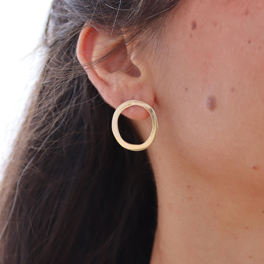 עגילי חישוק זהב 14K מוצק, עיגול פתוח עגילי פוסט