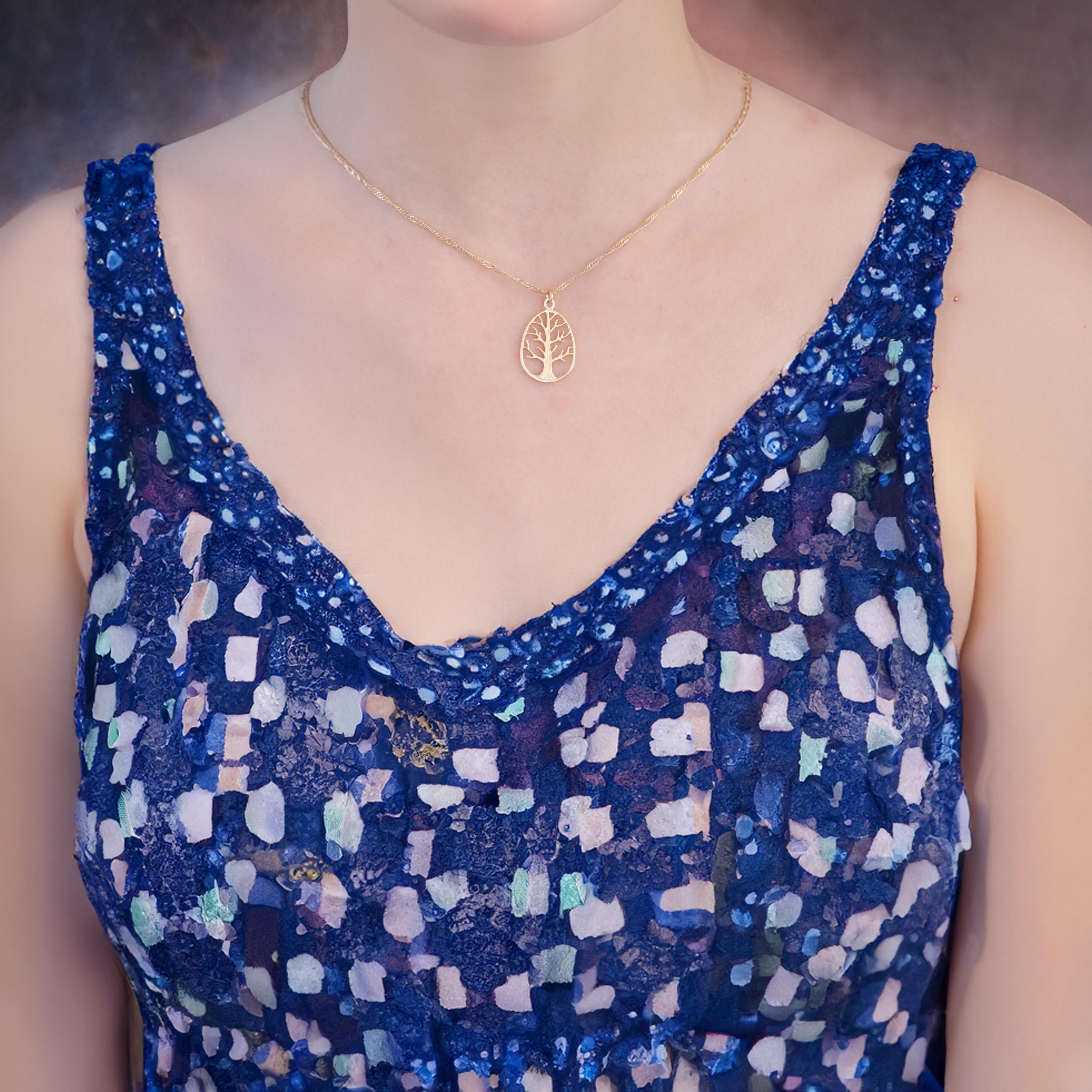 תליון שרשרת עץ החיים מזהב מלא 14 קראט, שרשרת עץ משפחה אובלית מזהב