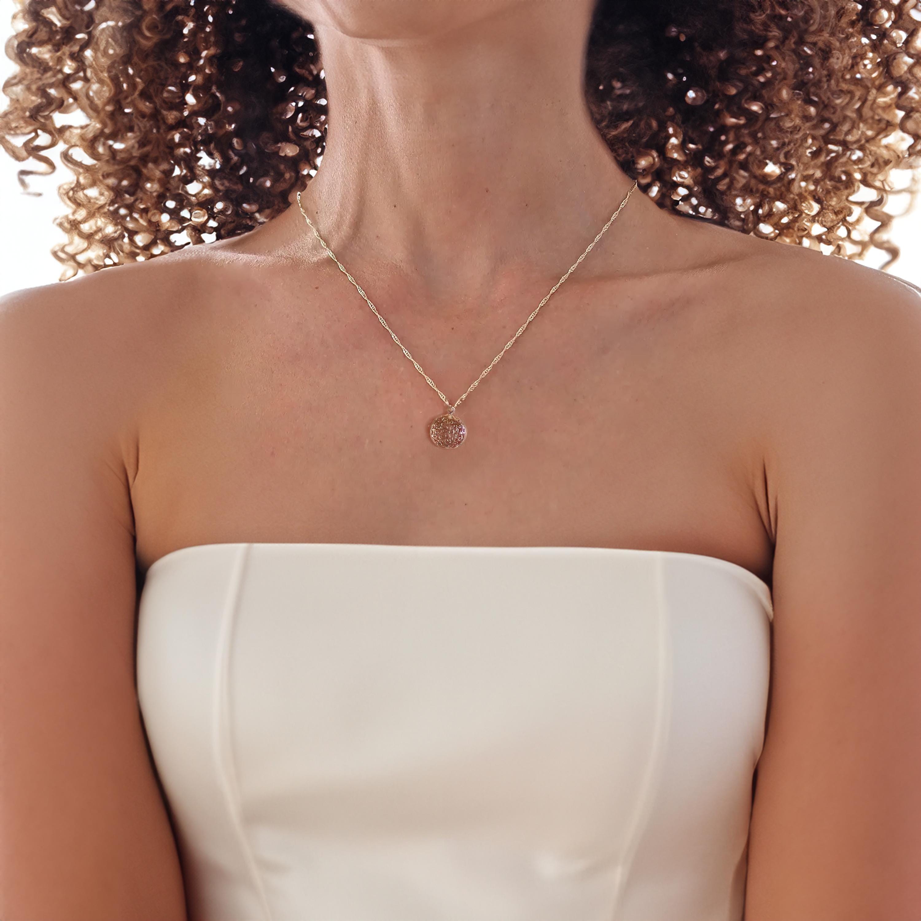 שרשרת פיליגרן, תליון שרשרת עגולה מזהב מלא 14 קראט