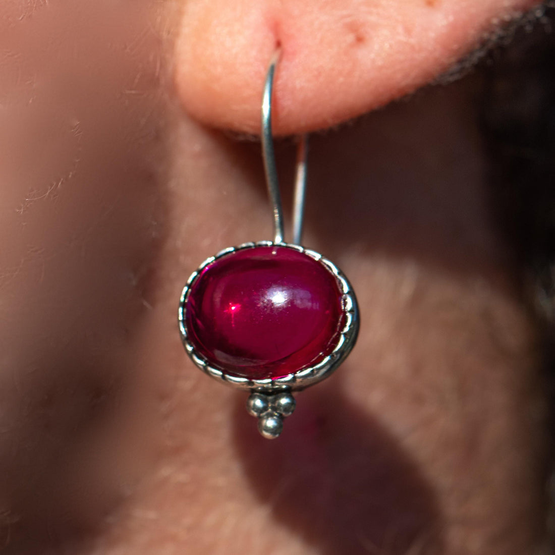 שרשרת כסף גארנט, תליון סגלגל אבן אדומה