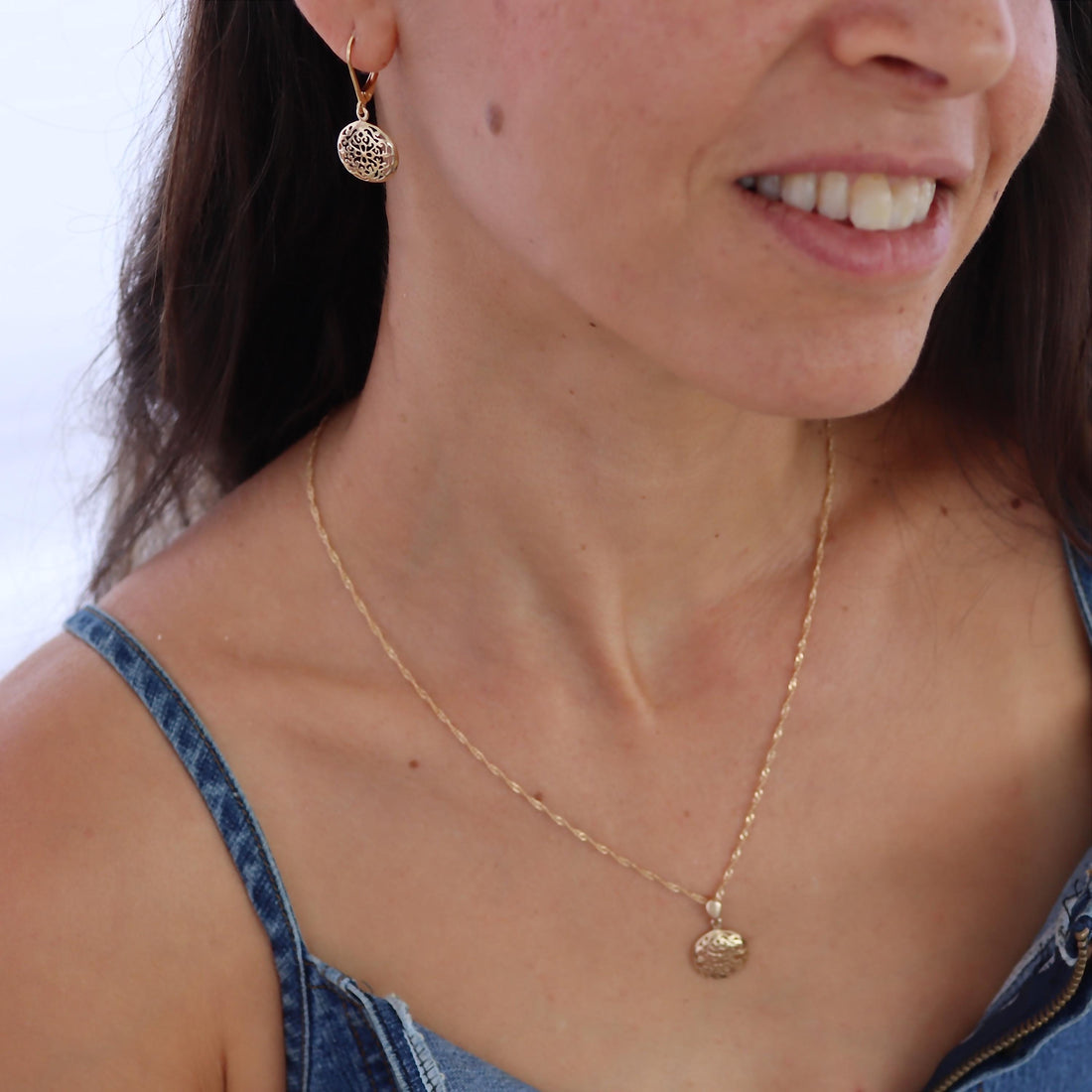 שרשרת פיליגרן, תליון שרשרת עגולה מזהב מלא 14 קראט