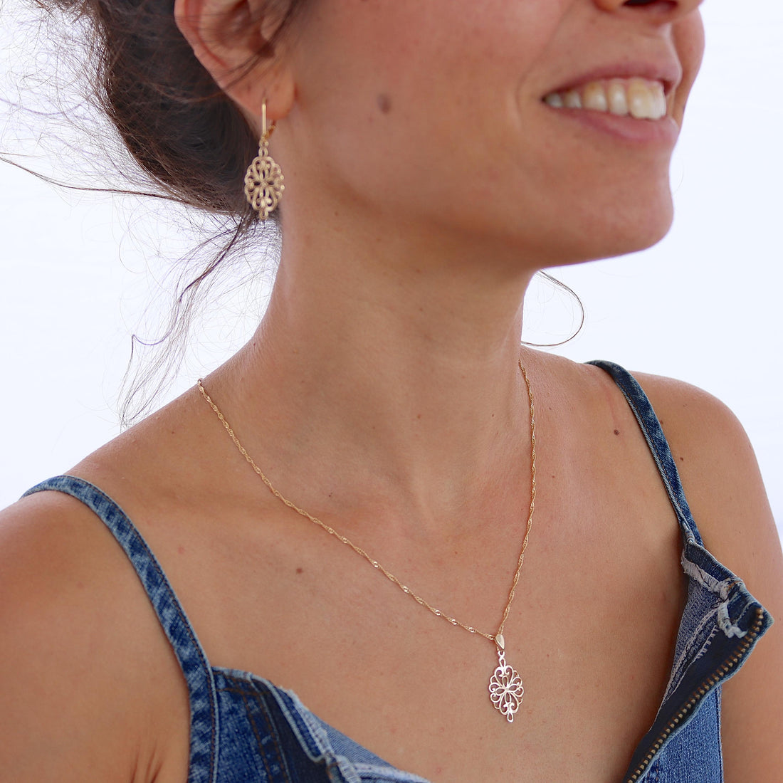 שרשרת תליון זהב 14 קראט בסגנון ויקטוריאני עשויה פיליגרן