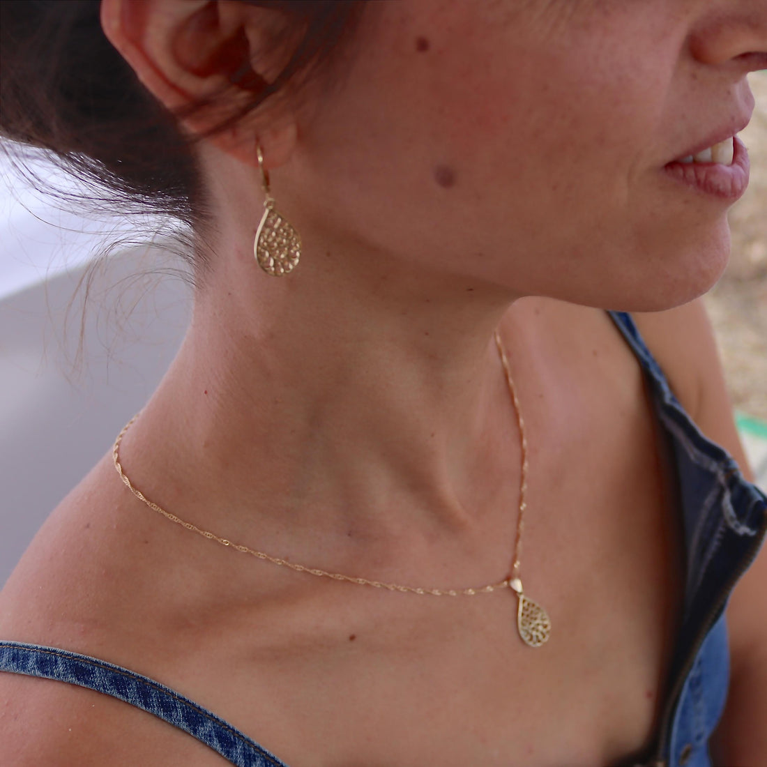 שרשרת תליון פיליגרן בסגנון ויקטוריאני מזהב 14 קראט משובצת דמעה