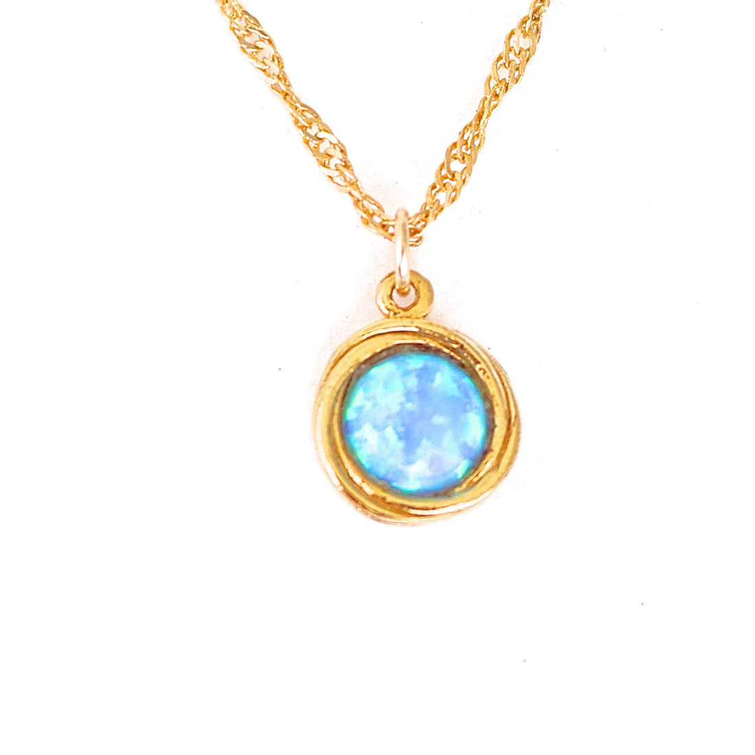 שרשרת אופל כחול מזהב מלא 14 קראט, תליון שרשרת אופל מזהב 14 קראט