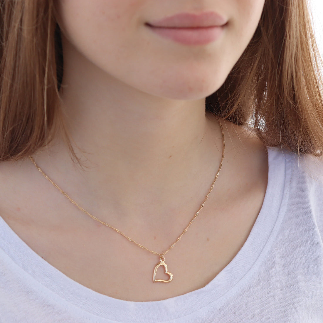 שרשרת לב מזהב מלא 14 קראט: תליון לב פתוח לרוחב