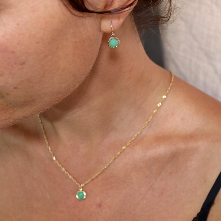 סט תכשיטי ירקן ירוק, עגילים תלויים ותליון שרשרת