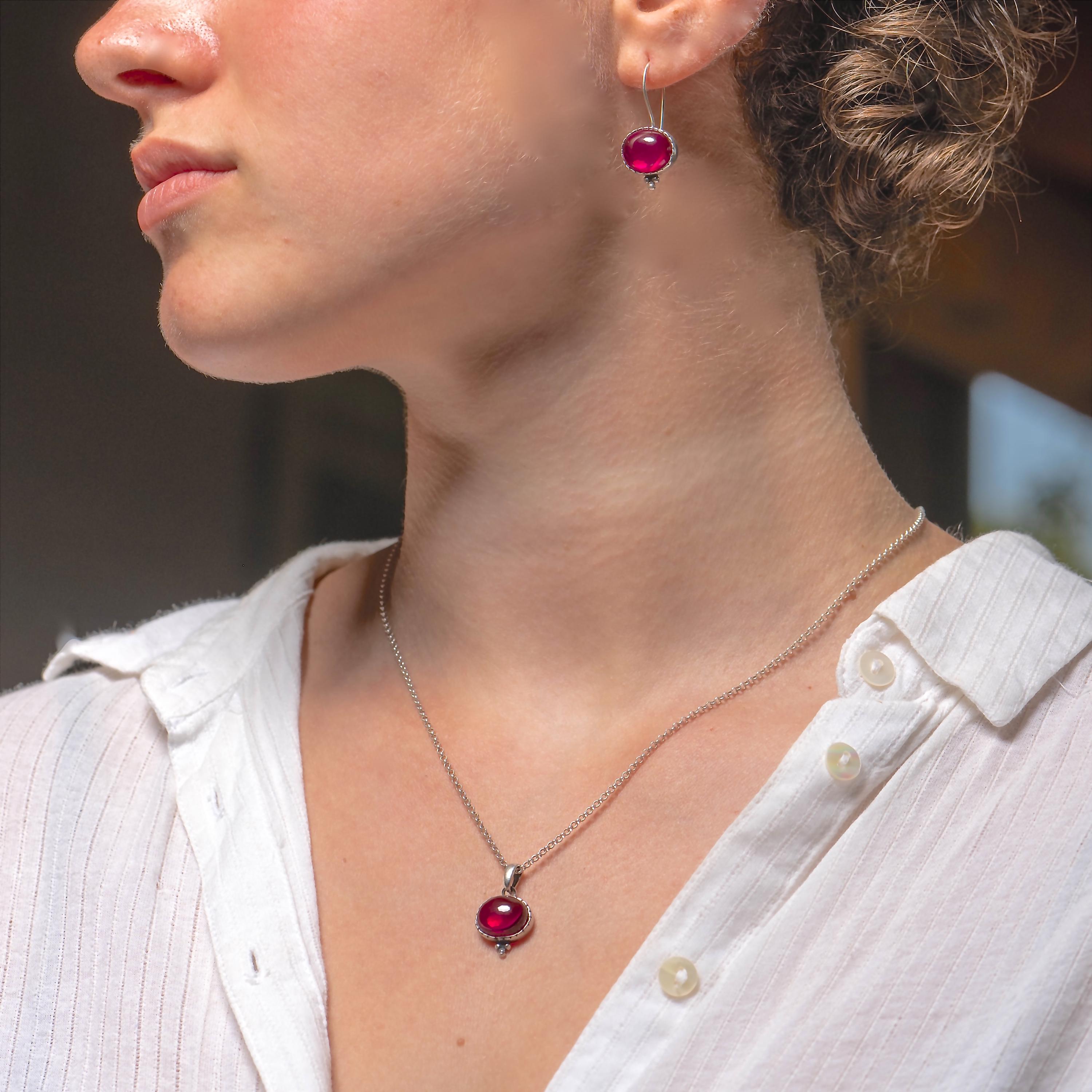 שרשרת כסף גארנט, תליון סגלגל אבן אדומה