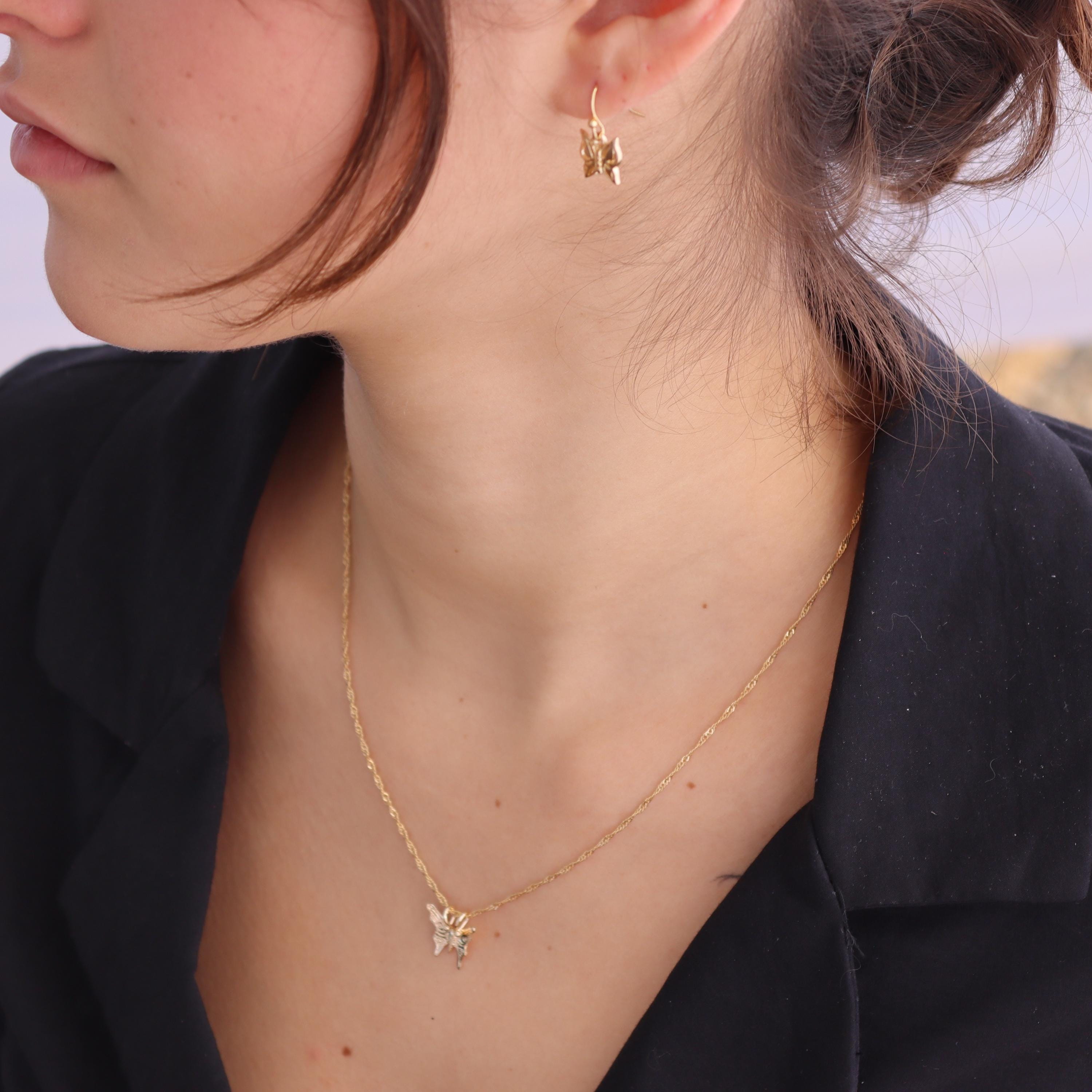 עגילי פרפר תלויים מזהב 14 קראט