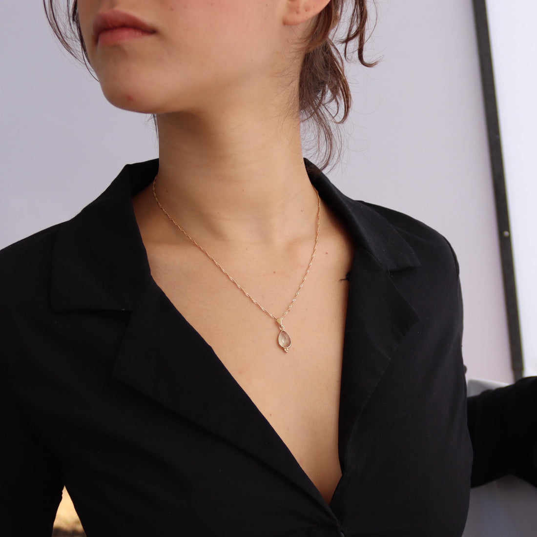 תליון שרשרת אמטיסט ירוקה מזהב 14 קראט