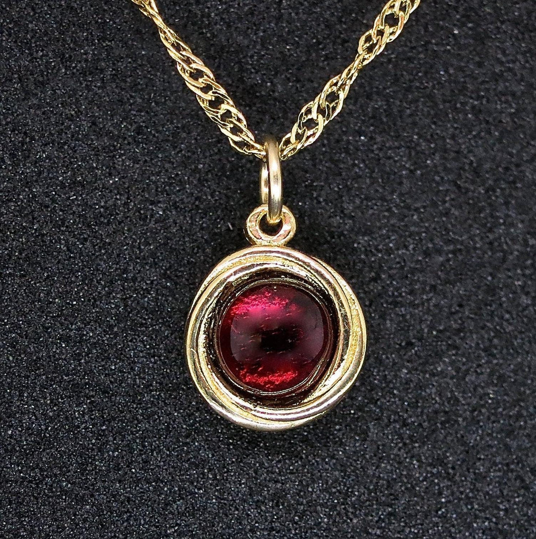 שרשרת זהב מלא 14 קראט משובצת גארנט, שרשרת תליון אבן אדומה קטנה