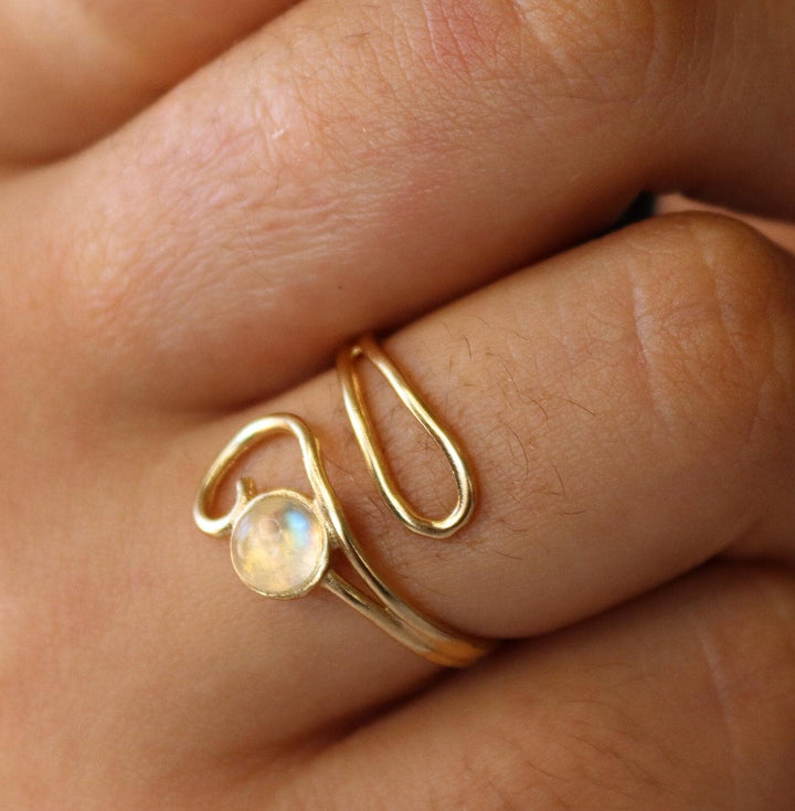 טבעת זהב מונסטון אמיתית, תכשיטי זהב מלא 14 קראט מתכווננים בוהמיים, טבעת אבן לידה ביוני, מתנה מושלמת לחברה