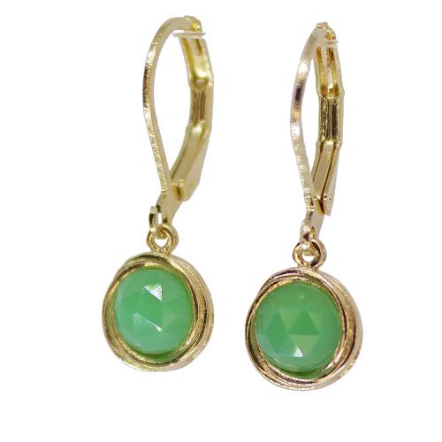 עגילי זהב 14 קראט משובצים בירקן, עגילי זהב 14 קראט משובצים בירקן ירוק