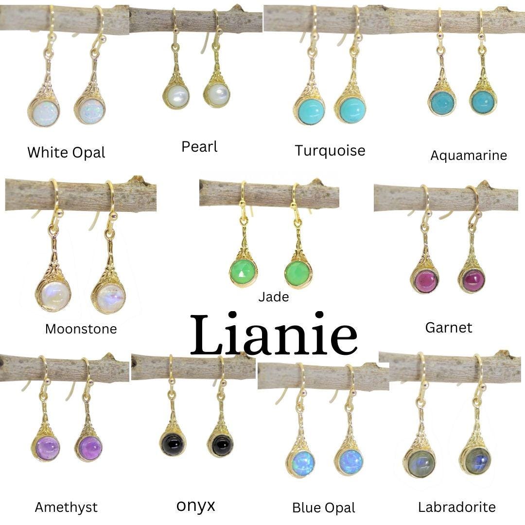 עגילי זהב 14 קראט מלאים משובצים באבן ירח