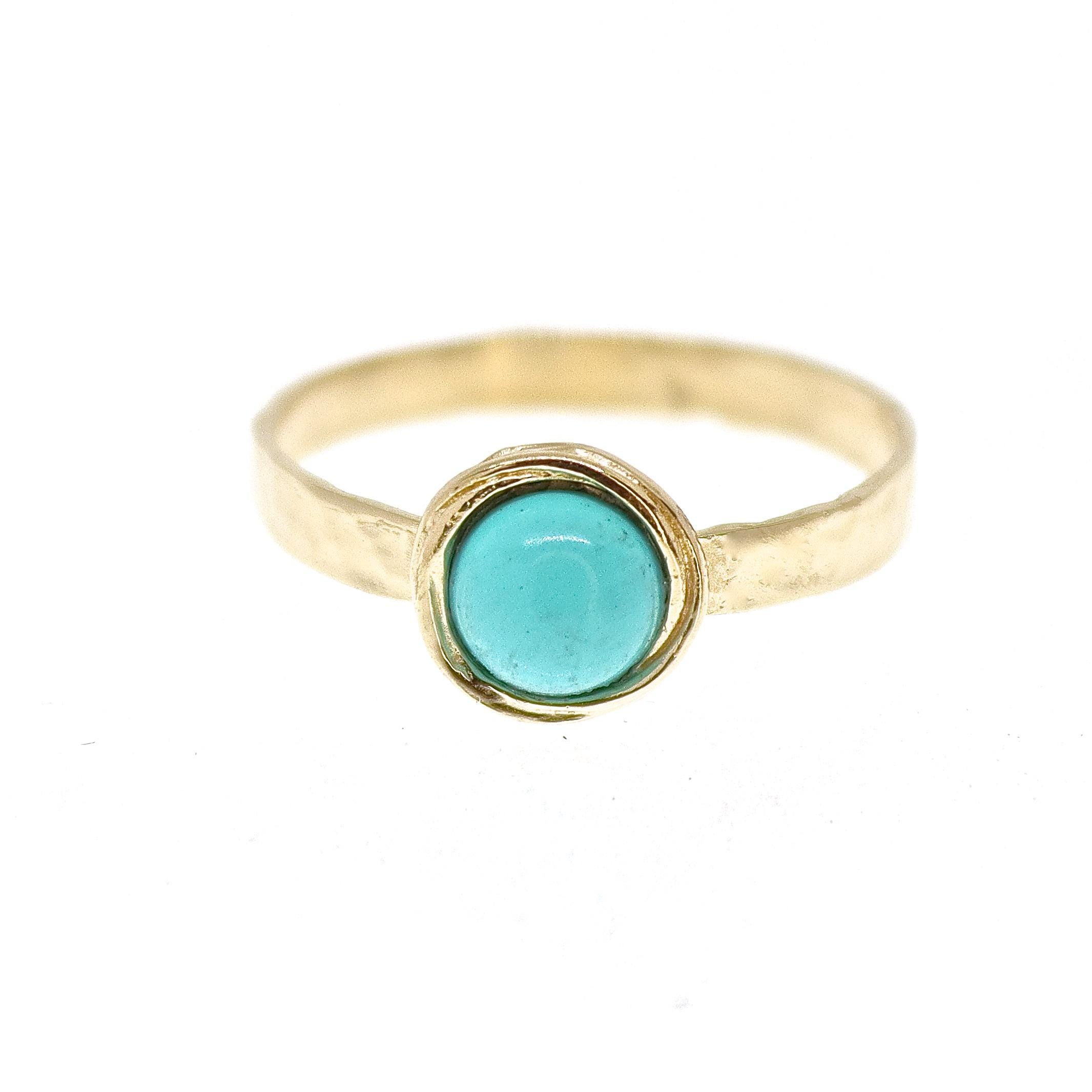 טבעת זהב טורקיז 14 קראט מלא, טבעת זהב מרוקעת