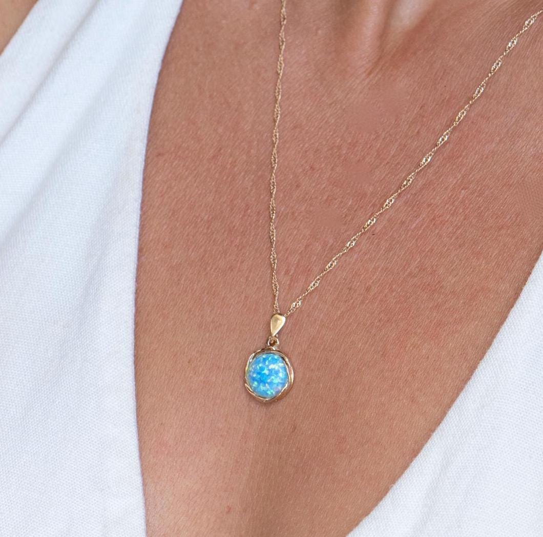 שרשרת תליון אופל זהב, תליון שרשרת אופל כחול