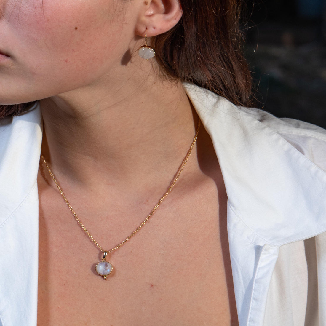 שרשרת זהב מונסטון, שרשרת זהב מלא 14 קראט משובצת באבן מונסטון לנשים