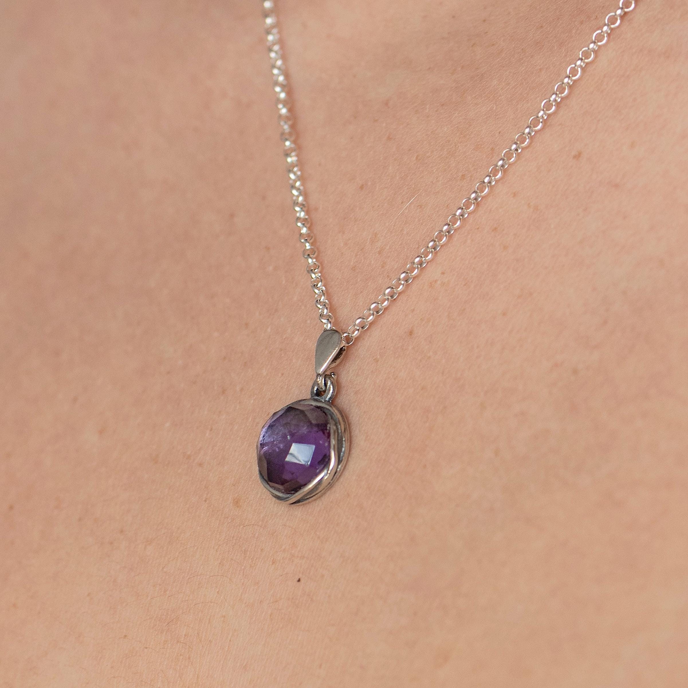 שרשרת תליון אמטיסט כסף סטרלינג 925, שרשרת אבן סגולה מעגלית