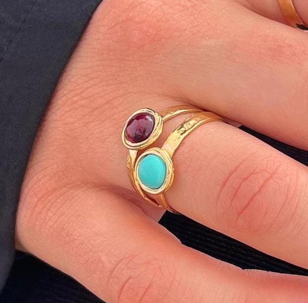 טבעת זהב טורקיז 14 קראט מלא, טבעת זהב מרוקעת