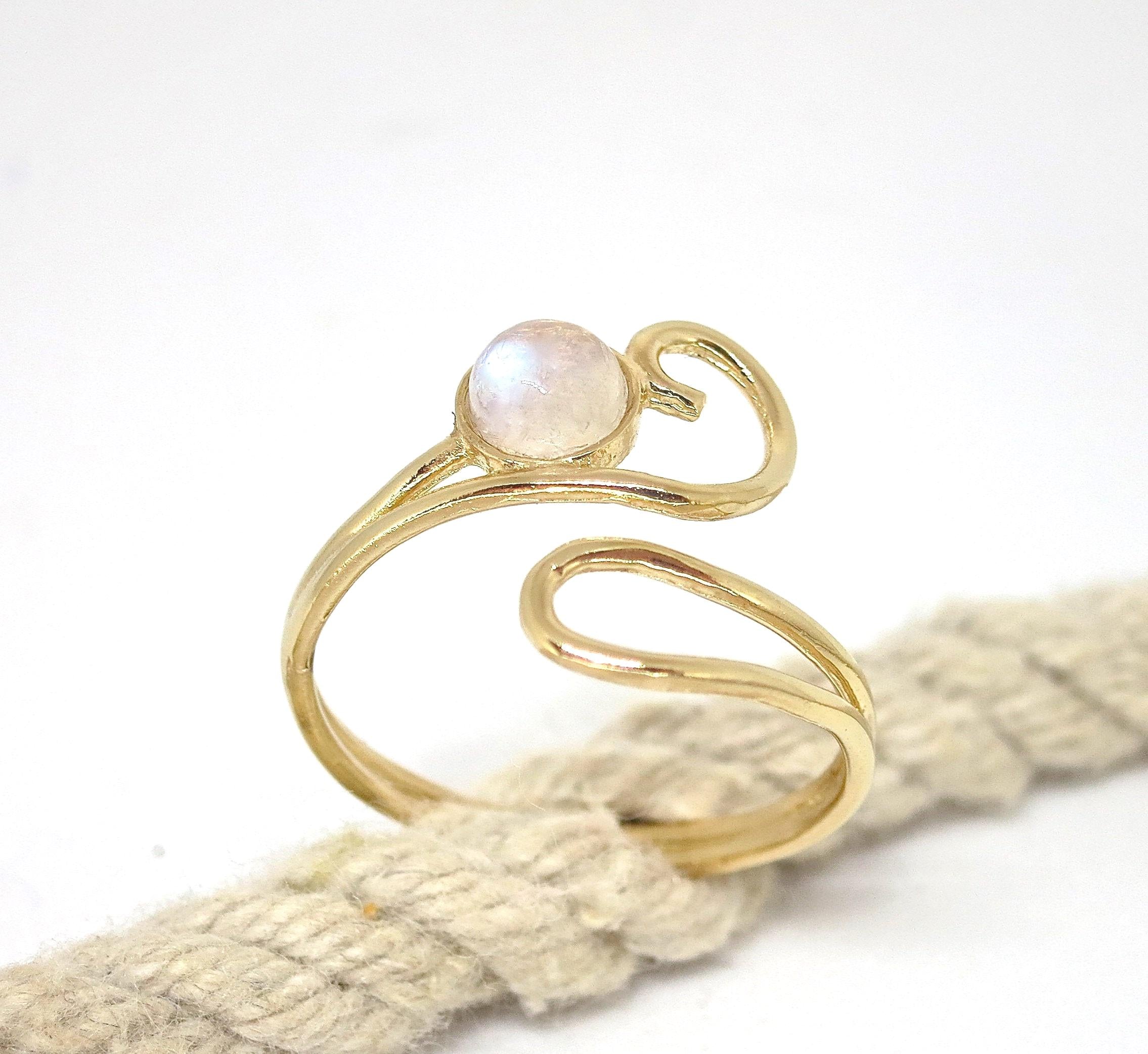 טבעת זהב מלא 14 קראט משובצת אבן מונסטון מתכווננת, טבעת זהב פתוחה