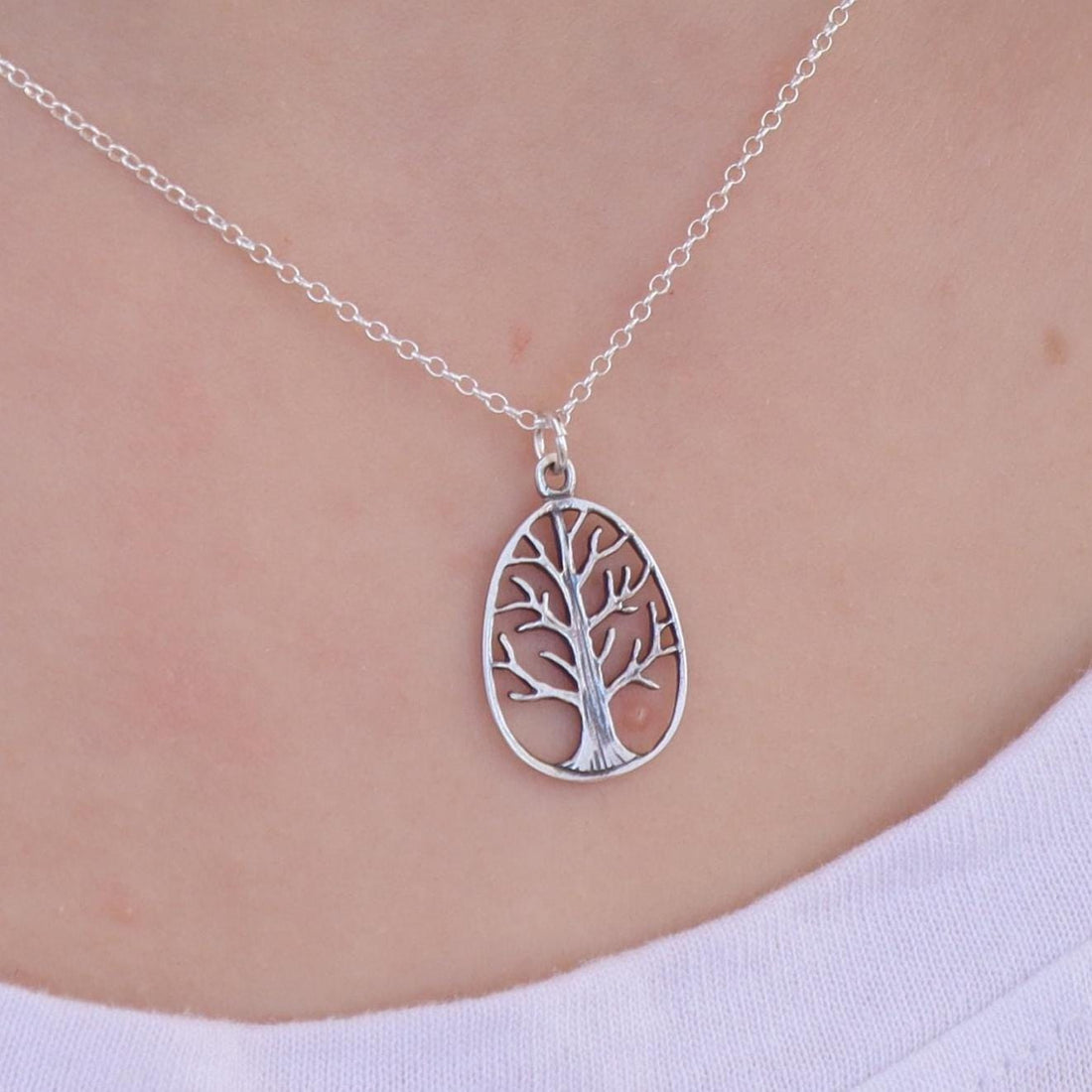 תליון שרשרת עץ החיים מכסף סטרלינג לנשים, שרשרת כסף אליפטית לעץ משפחה