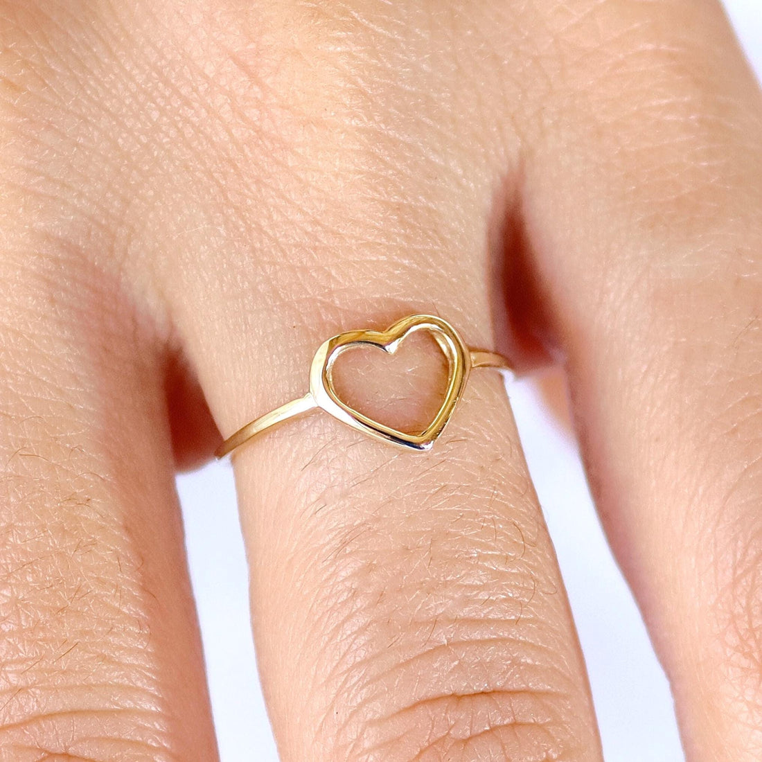 טבעת זהב מלא 14 קראט עם לב פתוח, טבעת אהבה משובצת, טבעות עדינות בצורת לב, מתנת יום האהבה, מתנת יום נישואין לחברה