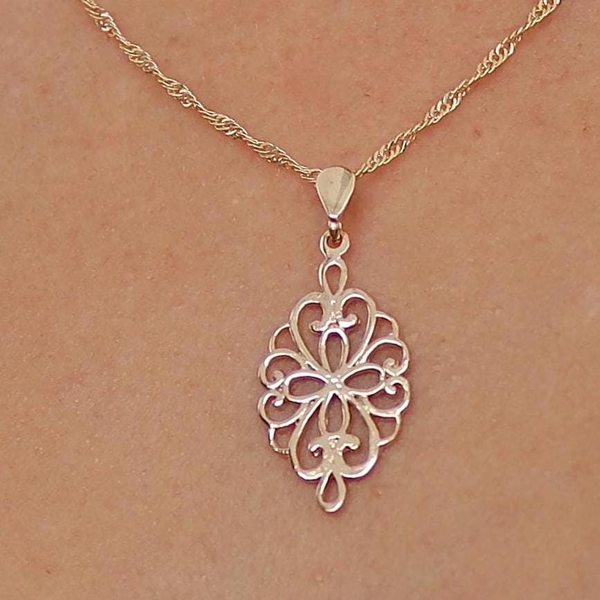 שרשרת תליון זהב 14 קראט בסגנון ויקטוריאני עשויה פיליגרן