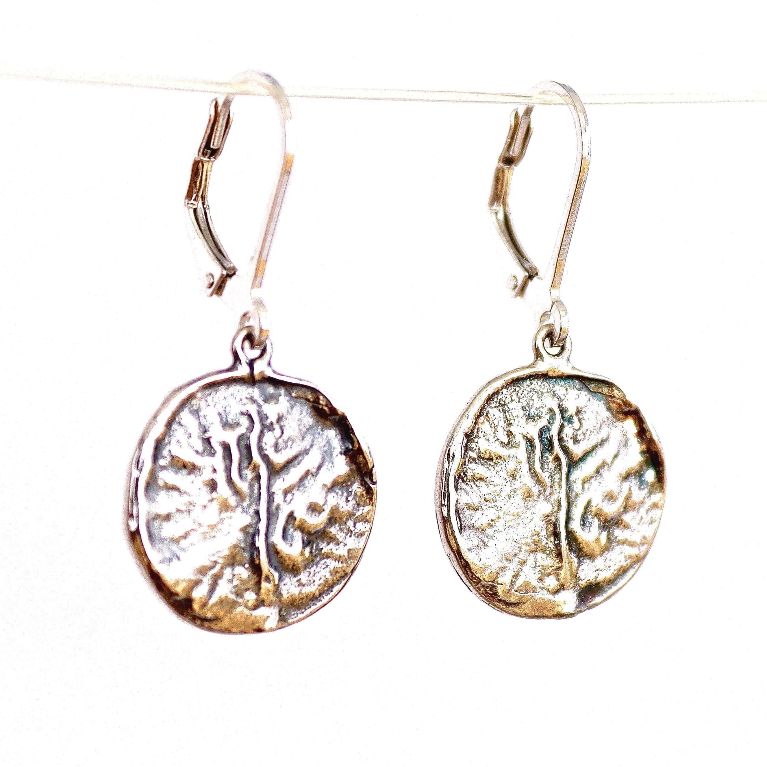 עגיל תלוי מכסף סטרלינג 925 דיסק, עגילים עגולים עם טקסטורה