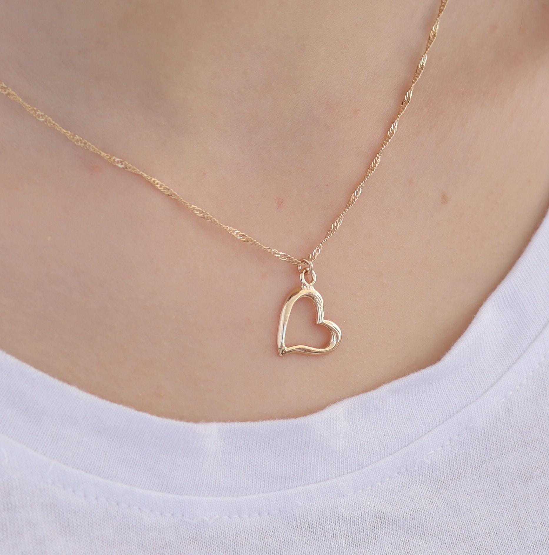 שרשרת לב מזהב מלא 14 קראט: תליון לב פתוח לרוחב