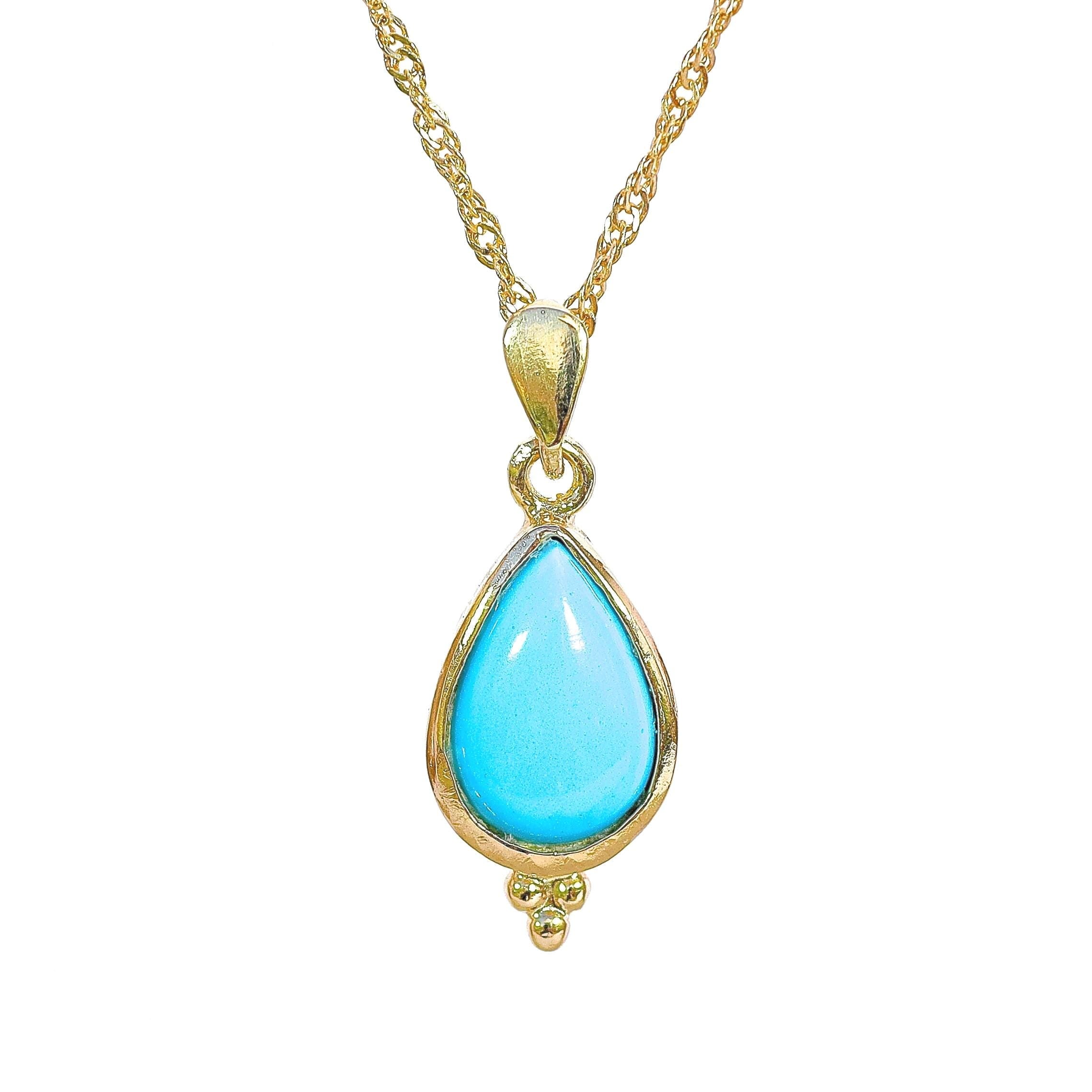 שרשרת תליון טורקיז דמעה מזהב 14 קראט