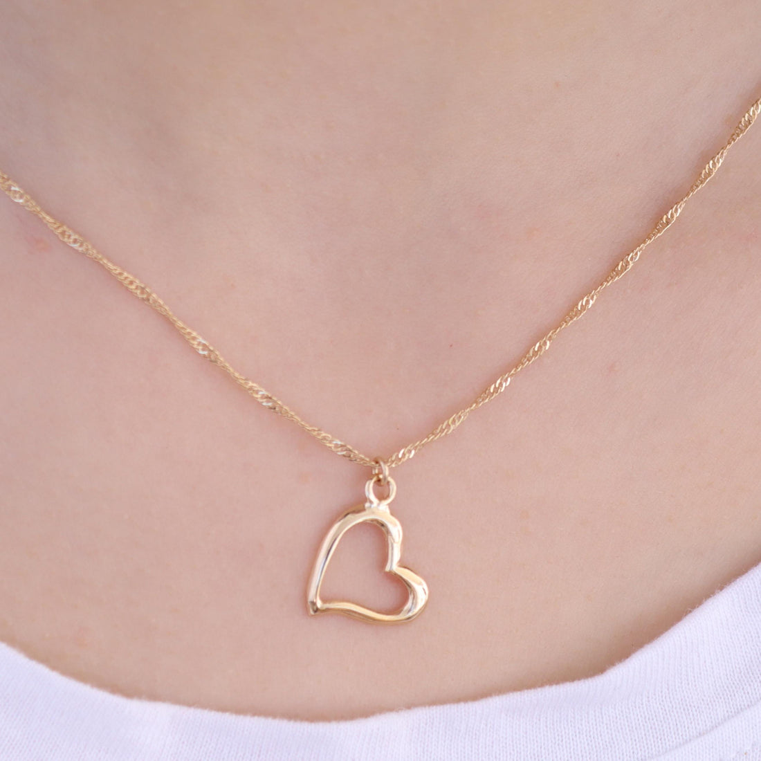 שרשרת לב מזהב מלא 14 קראט: תליון לב פתוח לרוחב
