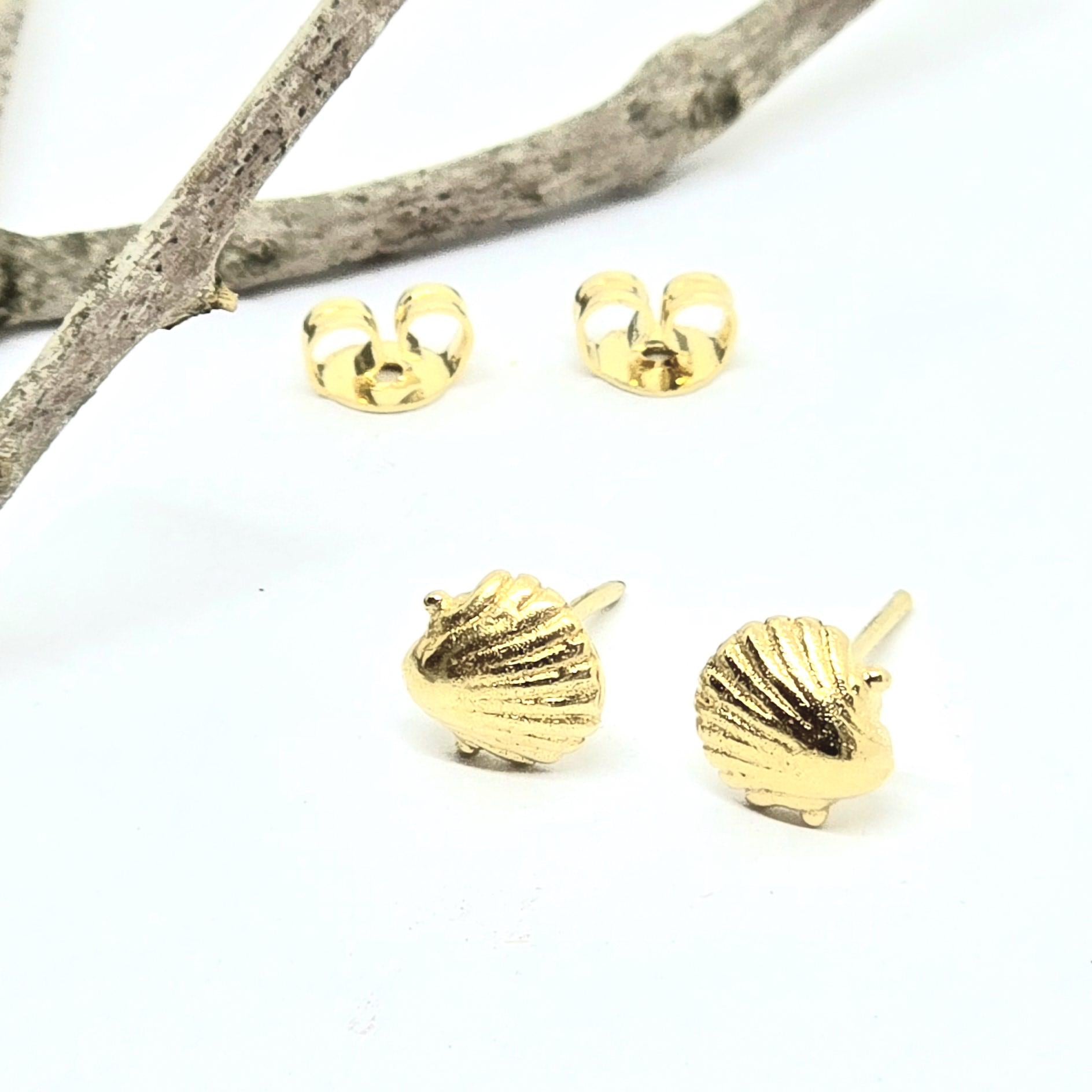 עגילי צדף זהב 14 קראט, עגילי צדף זהב מלא