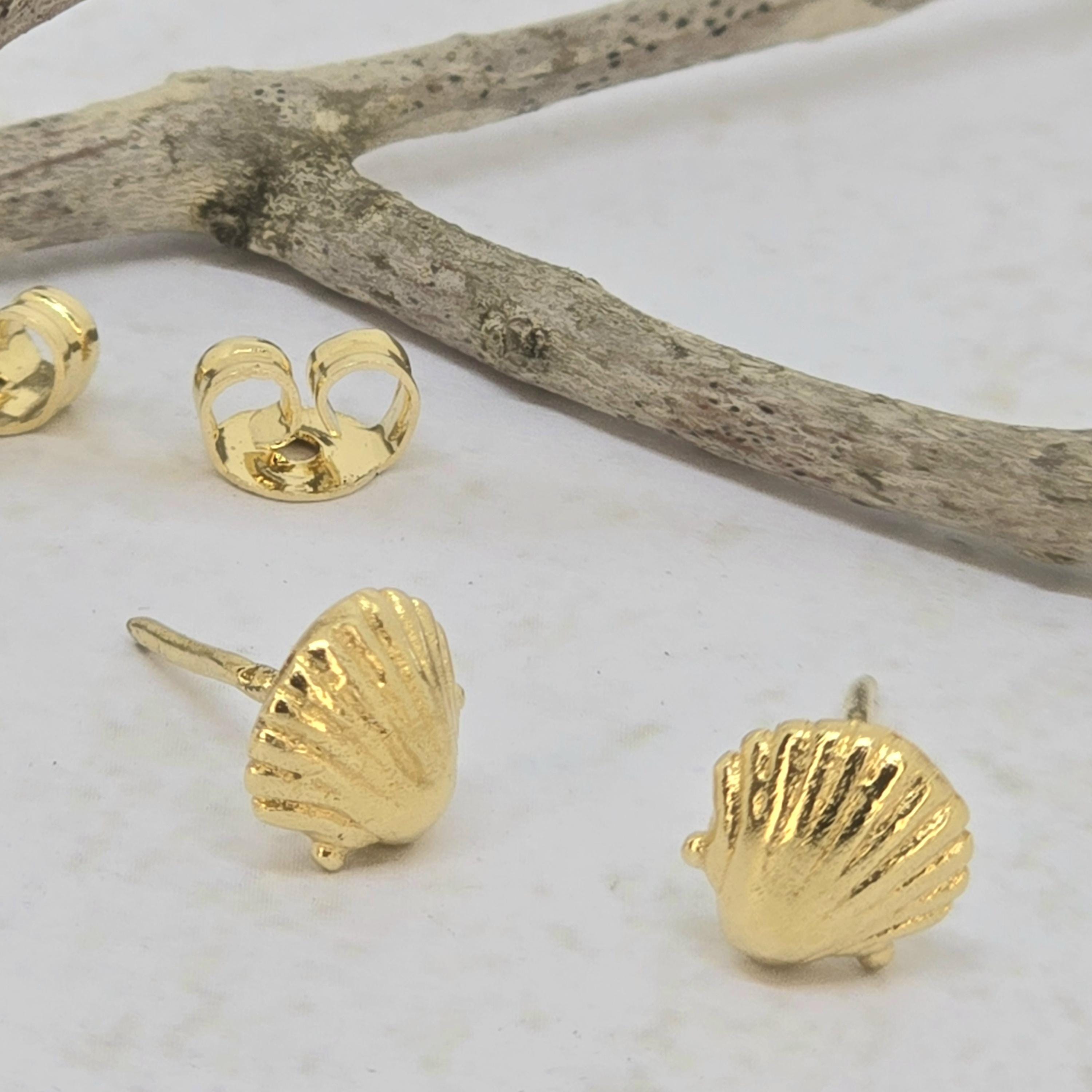 עגילי צדף זהב 14 קראט, עגילי צדף זהב מלא