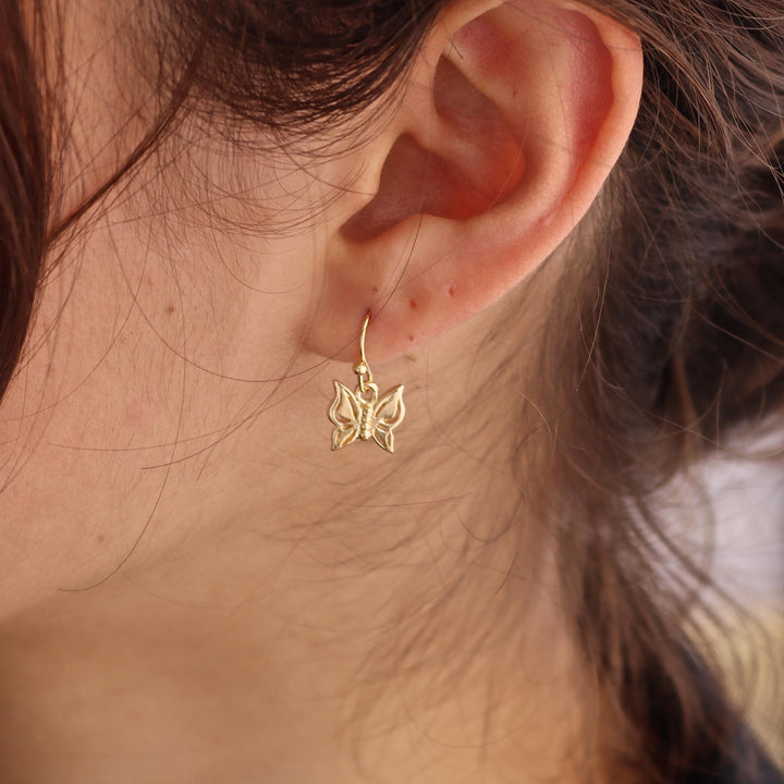 עגילי פרפר תלויים מזהב 14 קראט