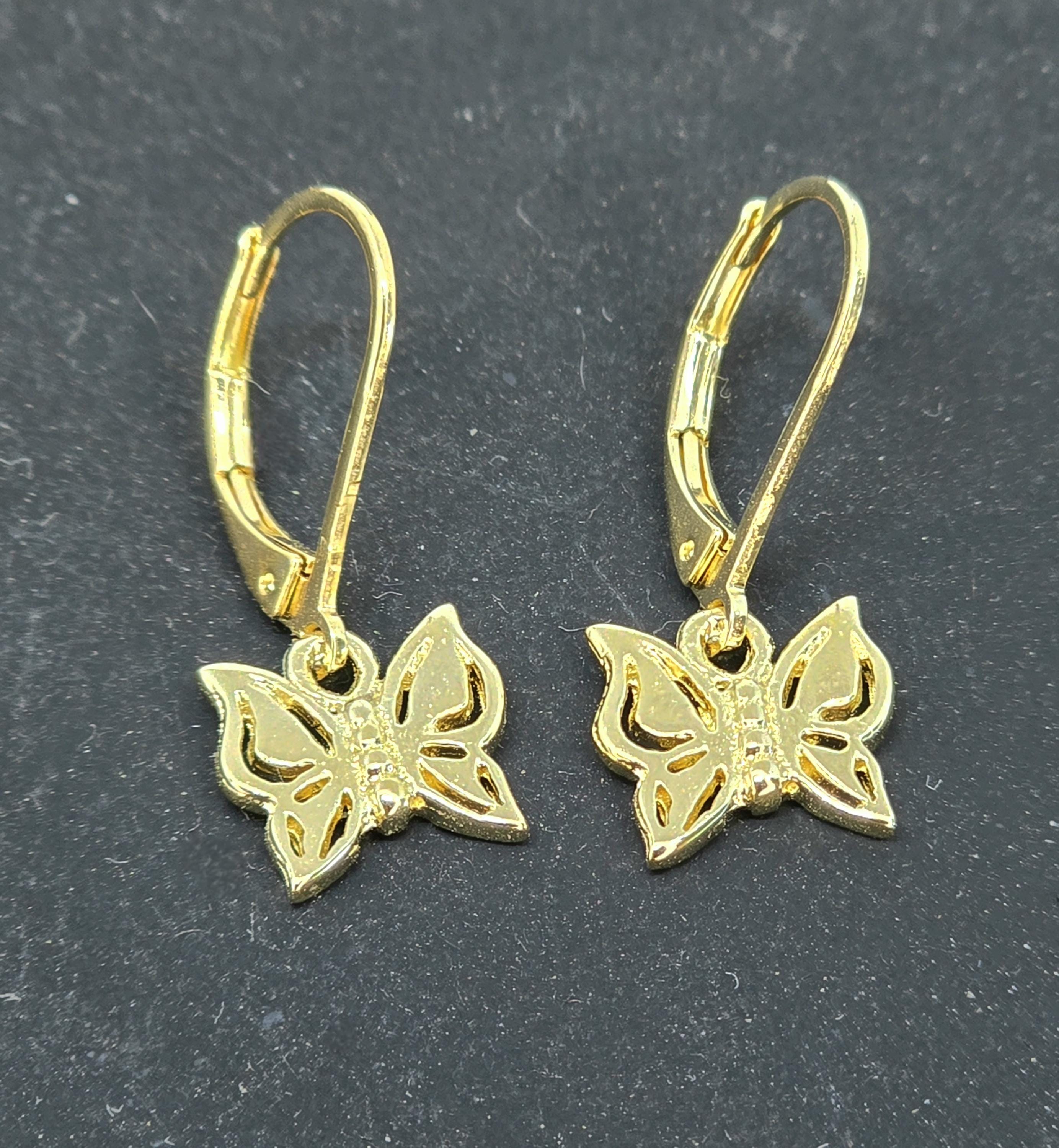 עגילי פרפר תלויים מזהב 14 קראט