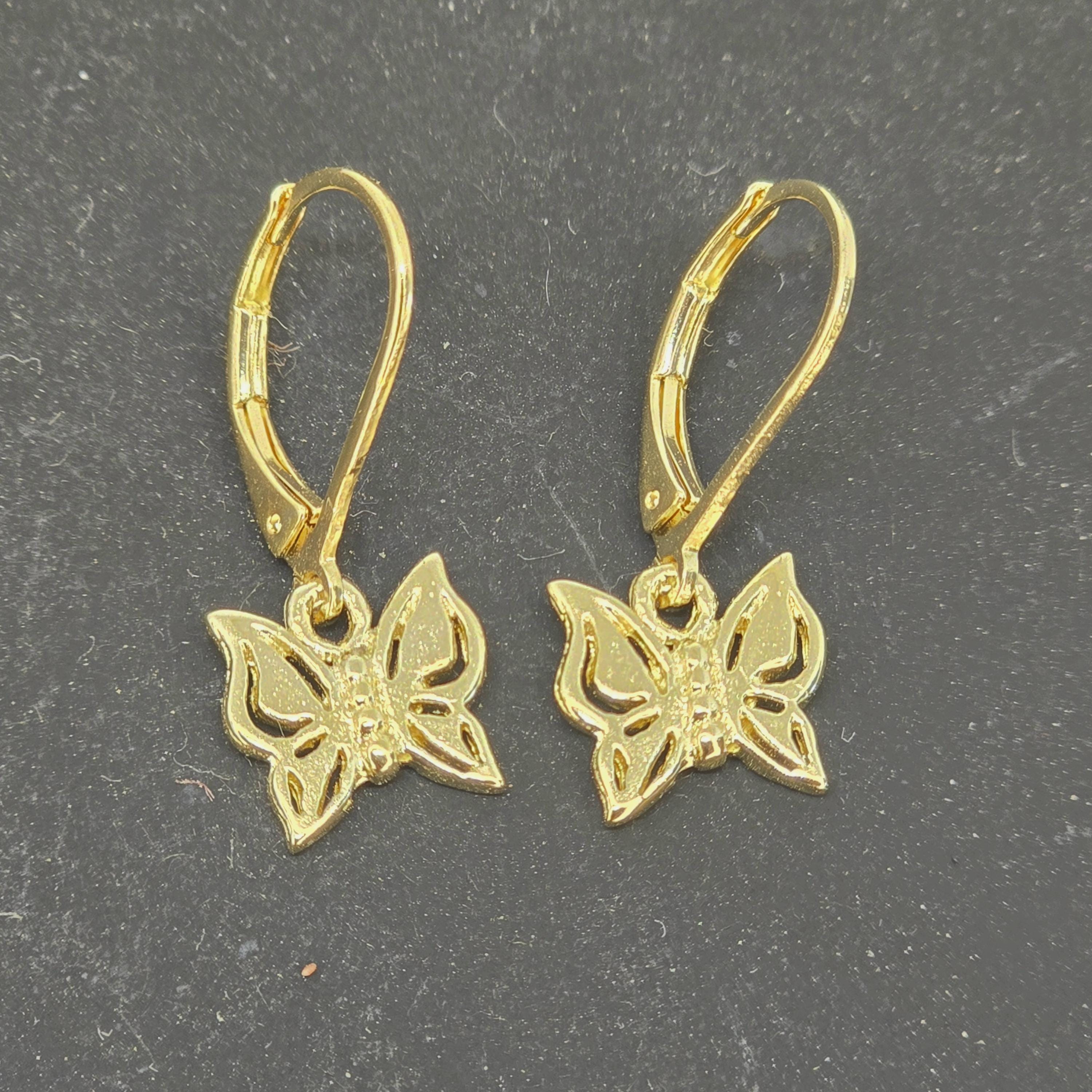 עגילי פרפר תלויים מזהב 14 קראט