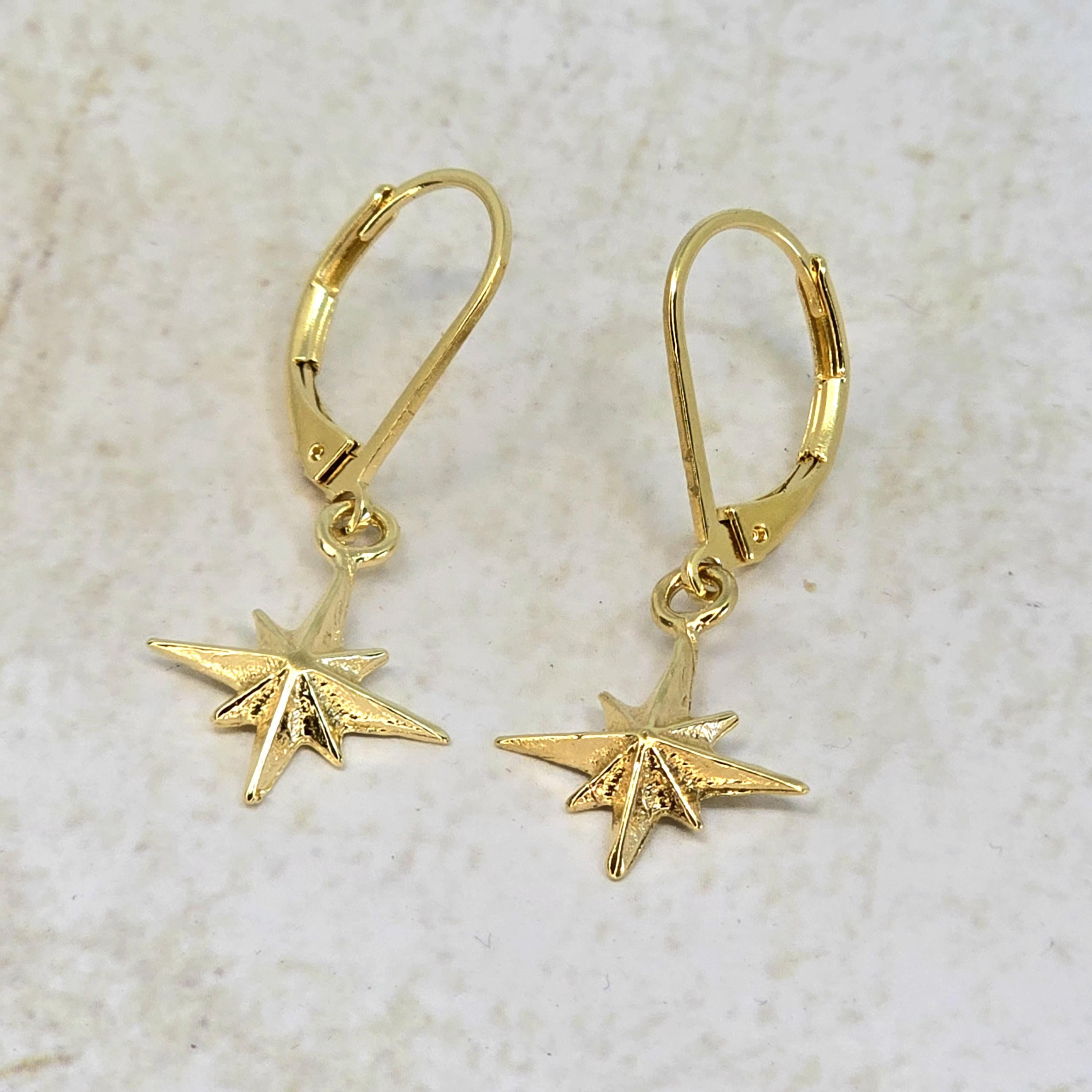 עגילי זהב 14 קראט משובצים בצורת מצפן