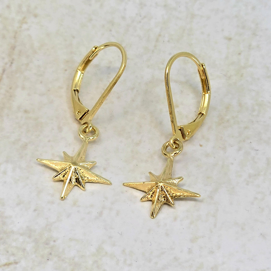 עגילי זהב 14 קראט משובצים בצורת מצפן