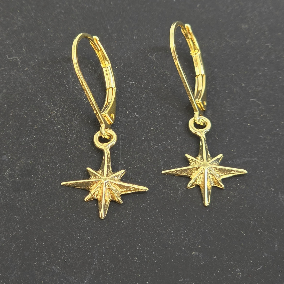 עגילי זהב 14 קראט משובצים בצורת מצפן