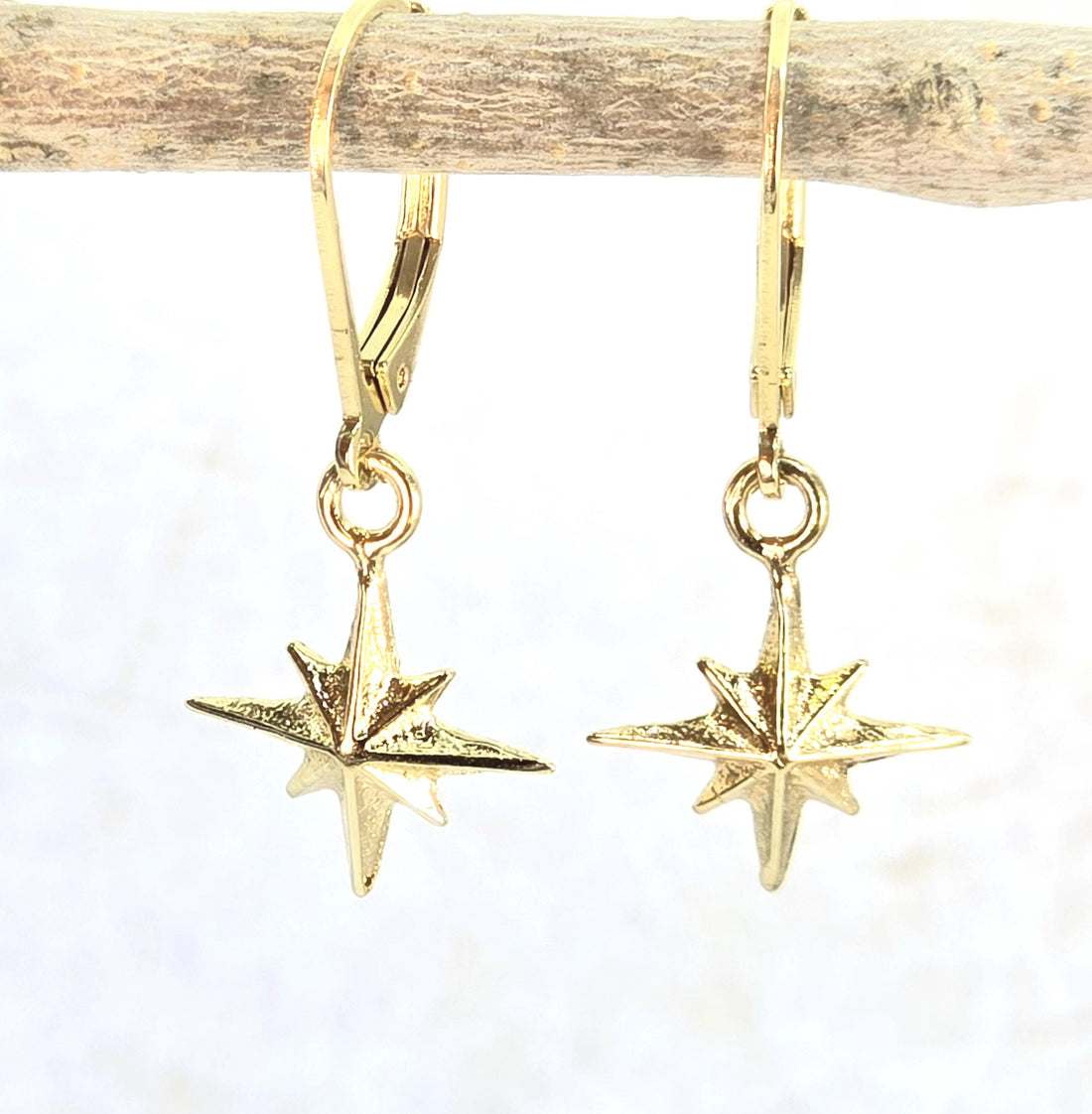 עגילי זהב 14 קראט משובצים בצורת מצפן