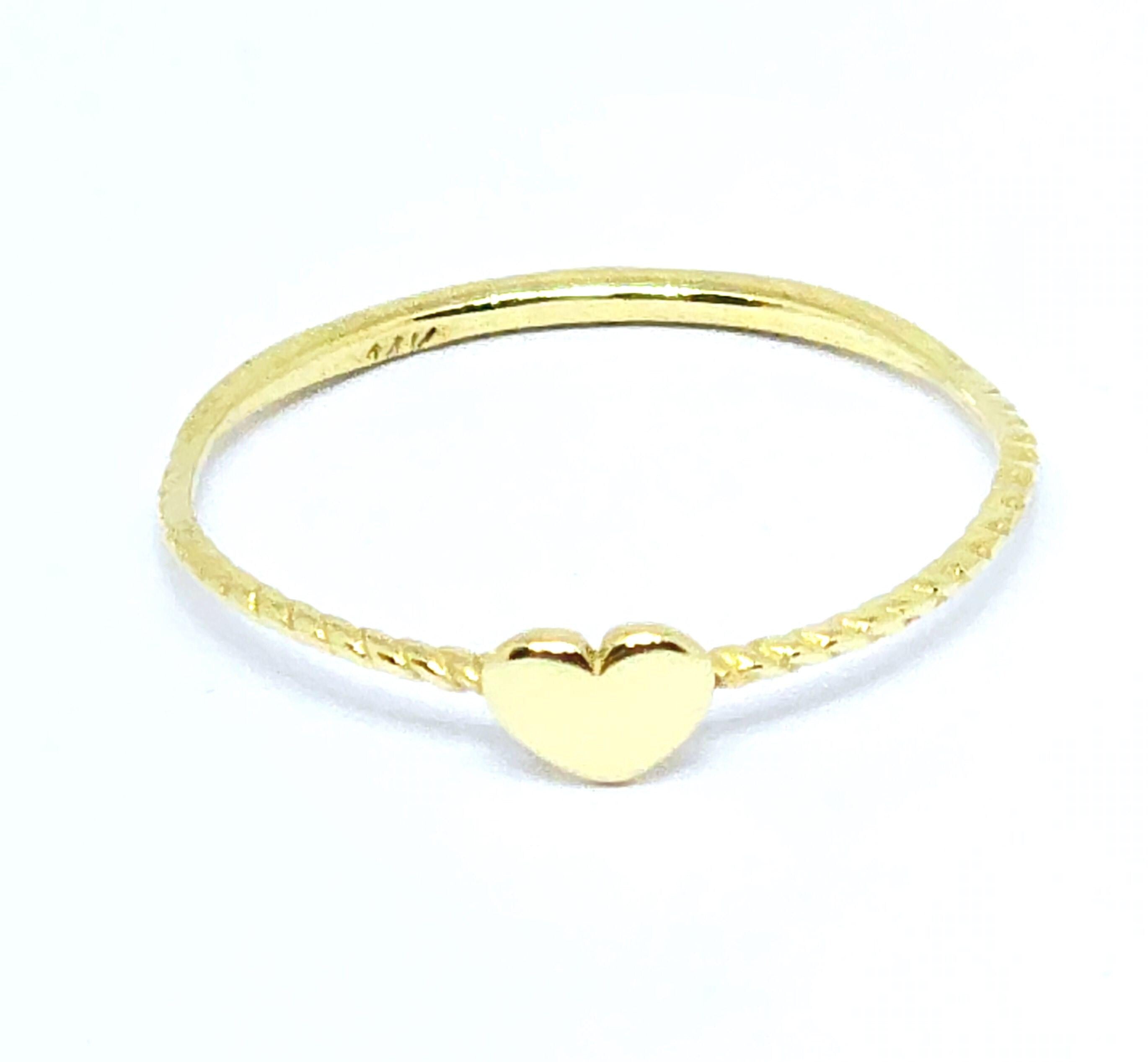 טבעת לב דקה מזהב 14 קראט, טבעת לב מינימליסטית, מתנה לה